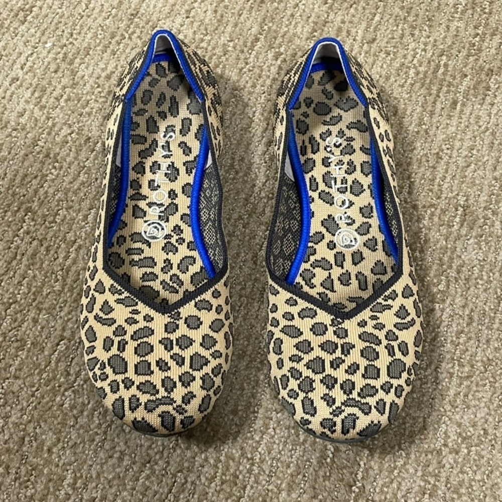 Rothy's Flats Women 10 Leopard Print Knit Pointed Toe Shoes Sustainable Travel